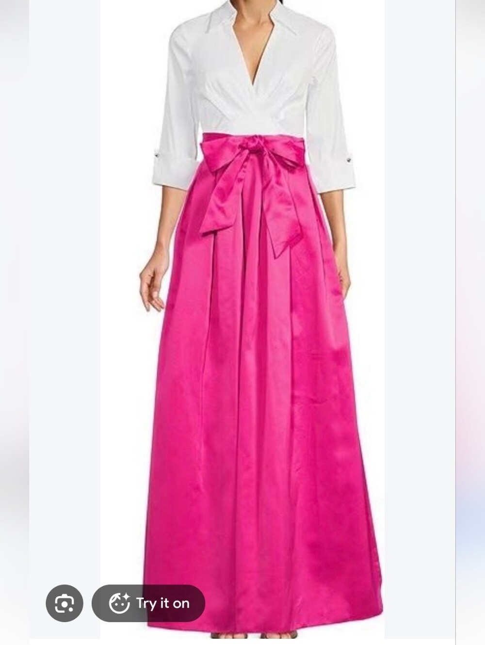 Jessica Howard 43-BALGOWN Color Block Maxi Dress Pink & White Size 16W Or 18w
